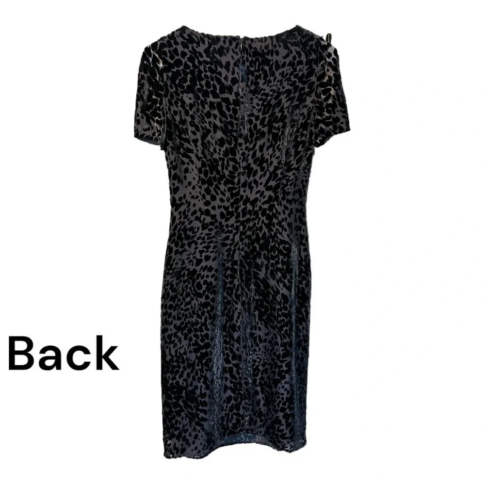 L’AGENCE Black Velvet Leopard Burnout Sheath Cocktail Dress Size 2 - Picture 6 of 9
